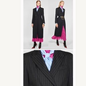 Zara Black Pinstripe Long Trench Coat